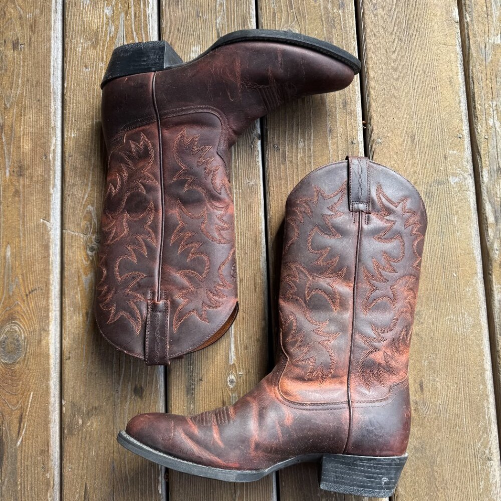 EUC ARIAT Heritage R Toe Brown Leather Western Cowboy Boot - Men's 12 - Picture 4 of 13